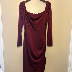 Altar'd State Long Sleeve Midi Dress in Burgundy Wine